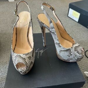 Giuseppe Zanotti Snakeskin Peep-Toe Slingback Heels